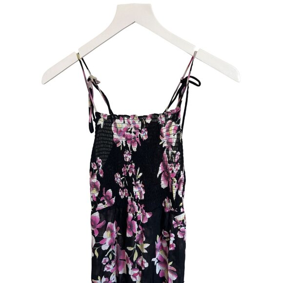 Free People Garden Party Dress Onyx Floral Smocked Bust Adjustable Tie Straps - Picture 8 of 8